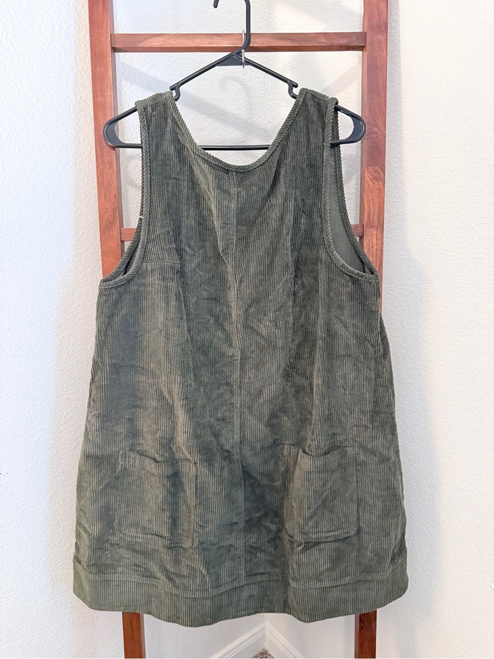 Hooever Olive Corduroy Overall Mini Dress Jumper Pinafore Pocket Size Large